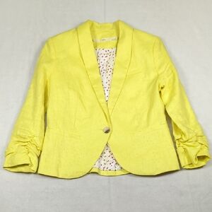 Gibson Ruched Sleeve Yellow Linen Blazer Size Small